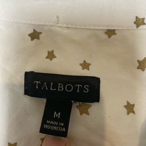Talbots 100% Cotton White Button Up with Gold Stars Size M - Picture 8 of 13